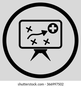 Health Strategy Screen vector icon. Style is flat circled symbol, black color, rounded angles, light gray background.