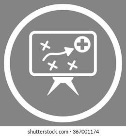Health Strategy Screen vector icon. Style is flat circled symbol, white color, rounded angles, gray background.