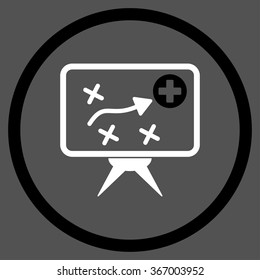 Health Strategy Screen vector icon. Style is bicolor flat circled symbol, black and white colors, rounded angles, gray background.