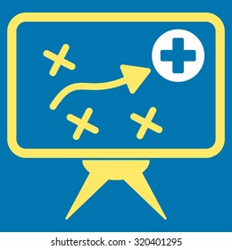 Health Strategy vector icon. Style is bicolor flat symbol, yellow and white colors, rounded angles, blue background.