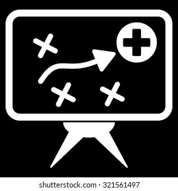 Health Strategy vector icon. Style is flat symbol, white color, rounded angles, black background.