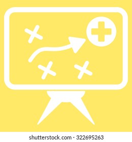 Health Strategy vector icon. Style is flat symbol, white color, rounded angles, yellow background.