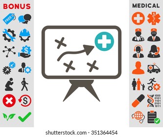Health Strategy vector icon. Style is bicolor flat symbol, grey and cyan colors, rounded angles, white background.