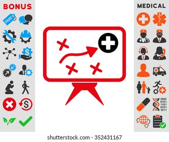 Health Strategy vector icon. Style is bicolor flat symbol, intensive red and black colors, rounded angles, white background.