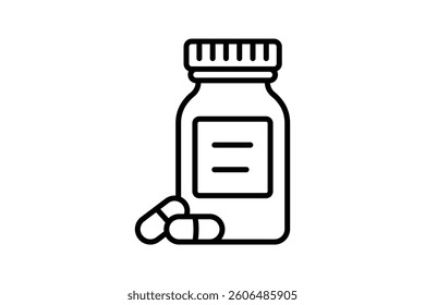Health Supplement Bottle Icon, medicine capsule bottle icon, pill bottle vector illustration, healthcare medicine jar, pharmacy capsule container icon
