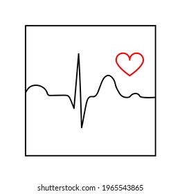 Health symbol in the form of a heart with a cardiogram. Black and white logo. Vector isolated illustration.