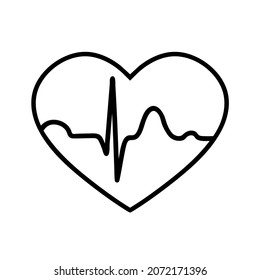 Health symbol in the form of a heart with a cardiogram. Black and white logo. Vector isolated outline illustration