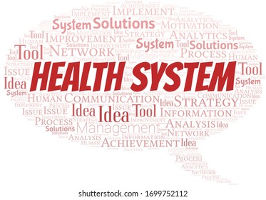 Typografie des Gesundheitssystems Vektorillustration Wort Cloud.