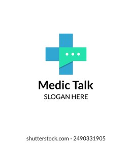 Health Talk Logo Vorlage im schlichten Stil. Medizinische Symbol- und Chat-Blasen-Vektorillustration