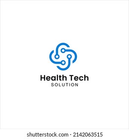 Health Tech Logo Design, Cross Medical Icon And Connect Vector