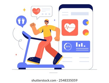 Ilustración vectorial de tecnología de la salud con dispositivos modernos de alta Tecnología utilizados en la vida cotidiana para rastrear las condiciones de salud en un fondo plano