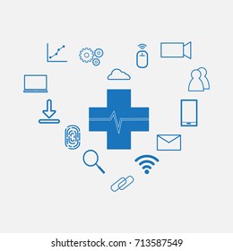 Health Technology (HealthTech) - cross with heart beat around with tech icon as heart sign