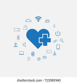 Health Technology (HealthTech) - cross with heart around with tech icon 