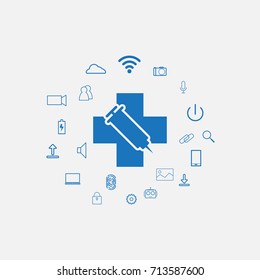 Health Technology (HealthTech) - cross with hypodermic syringe around with tech icon