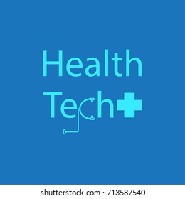 Health Technology (HealthTech) - text that have cross sign and replaced C with Stethoscope 