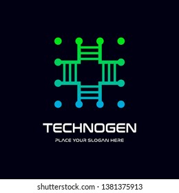 Health technology vector logo template. This design with medical symbol with dot icon. Suitable for hospital, doctor, genetic, dna, chromosome, care, cure.