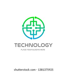 Health technology vector logo template. This design with medical symbol with dot icon. Suitable for hospital, doctor, care, cure.