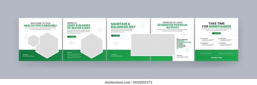 Health tips editable carousel social media post, modern and minimal gradient carousel banner design template, vector illustration