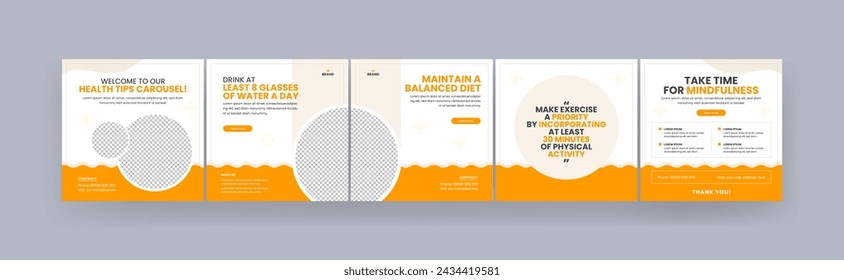 Health tips editable carousel social media post, modern and minimal gradient carousel banner design template, vector illustration