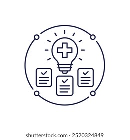 health tips icon with lamp, line vector