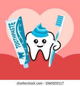 Health tooth with toothbrush and toothpaste vector illustration.