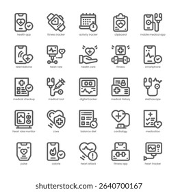 Health Tracker Icon pack for your website, mobile, presentation, and logo design. Health Tracker Icon outline design. Vector graphics illustration and editable stroke.