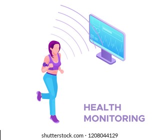 Health tracker on running woman, sports fitness bracelet in heal