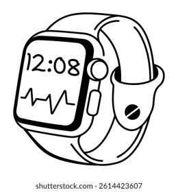 Health tracker watch icon in hand drawn style 
