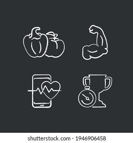 Health and training chalk icons set. Sport lifestyle. Thin line customizable illustration. Contour symbol. Vector isolated outline drawing.