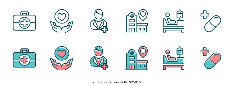 health treatment icon vector set medical patient life care signs illustration for web and app