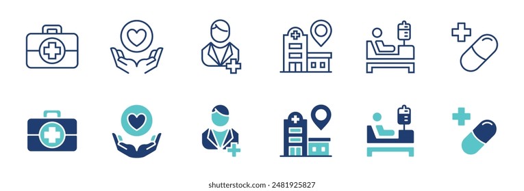 health treatment icon vector set medical patient life care hospital and medicine treatment signs illustration