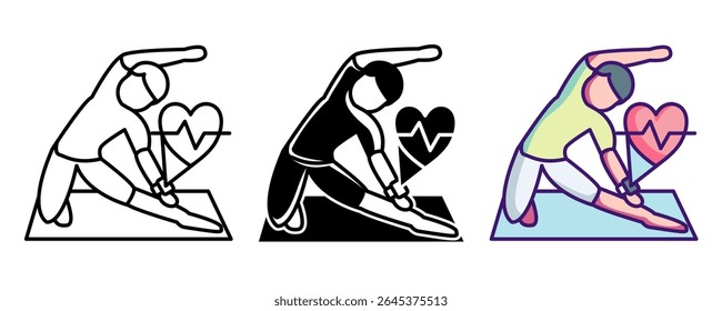 Health trend icon represented by human,smartwatch,heartbeat Line, Filled, Color style.