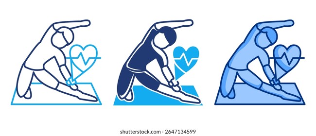 Health trend icon represented by human,smartwatch,heartbeat Blue, Dualline, Dualtone style.