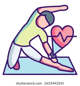 Health trend icon represented by human,smartwatch,heartbeat Lineal Color style.