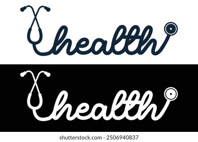 Health Typography Design Vector, Medical Stethoscope with Health typography, Health Typography with Stethoscope Vector Illustration, Stethoscope heartbeat