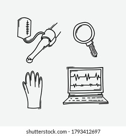 Health vector doodle icons set. Drawing sketch illustration hand drawn line.