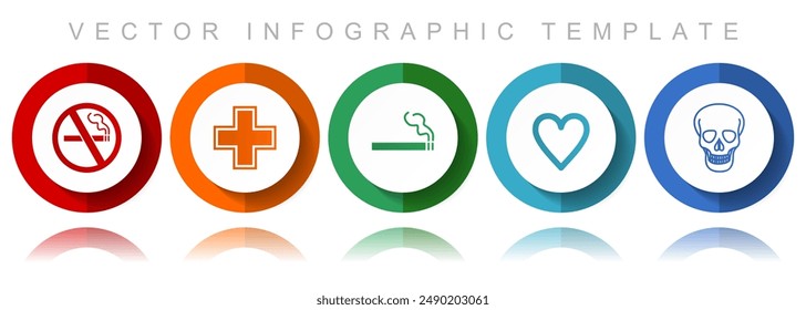 Health vector icon collection, miscellaneous icons such as no smoking, cross, cigarette, heart and skull, flat design infographic template in eps 10