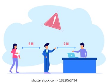 Health vector illustration of concept. People Social distancing to prevent coronavirus or covid-19 virus from spreading. Rules at work, public and travel. Protecting the public from viruses.