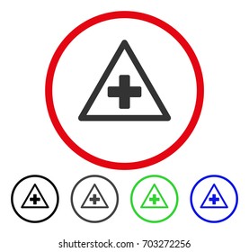 Health Warning rounded icon. Vector illustration style is a flat iconic symbol inside a red circle, with black, grey, blue, green versions. Designed for web and software interfaces.