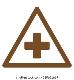Health Warning vector icon. Style is flat symbol, brown color, rounded angles, white background.