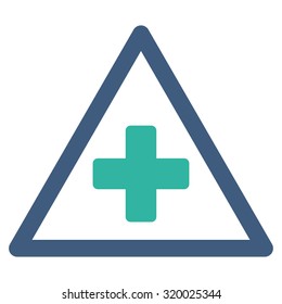 Health Warning vector icon. Style is bicolor flat symbol, cobalt and cyan colors, rounded angles, white background.