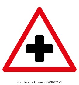 Health Warning vector icon. Style is bicolor flat symbol, intensive red and black colors, rounded angles, white background.