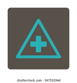 Health Warning vector icon. Style is flat rounded square button, cyan and grey colors, white background.