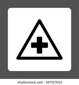 Health Warning vector icon. Style is flat rounded square button, black and white colors, gray background.