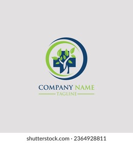 Health Wealth Care Logo Template Vector Pulse Cross and Leaf combine logo