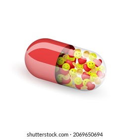 Health, wealth and happiness magic pill concept. Vector illustration.