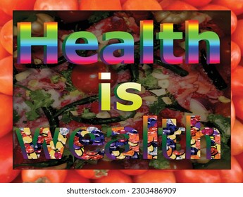 Health is wealth in vegetable frame is an isolated 3d text words quote design ,great for decoration ,education, banner ,poster ,card ,book cover ,magazine ,and different web and print use