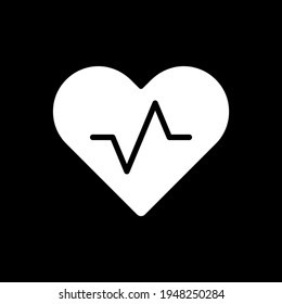 Health and wellness app dark mode glyph icon. Fitness control application. Analyze daily activities. Smartphone UI button. White silhouette symbol on black space. Vector isolated illustration
