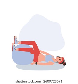 health and wellness concept. Woman exercising with a large yoga ball 