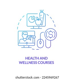 Health and wellness courses blue gradient concept icon. Fitness and nutrition. Online tutorial idea abstract idea thin line illustration. Isolated outline drawing. Myriad Pro-Bold font used
